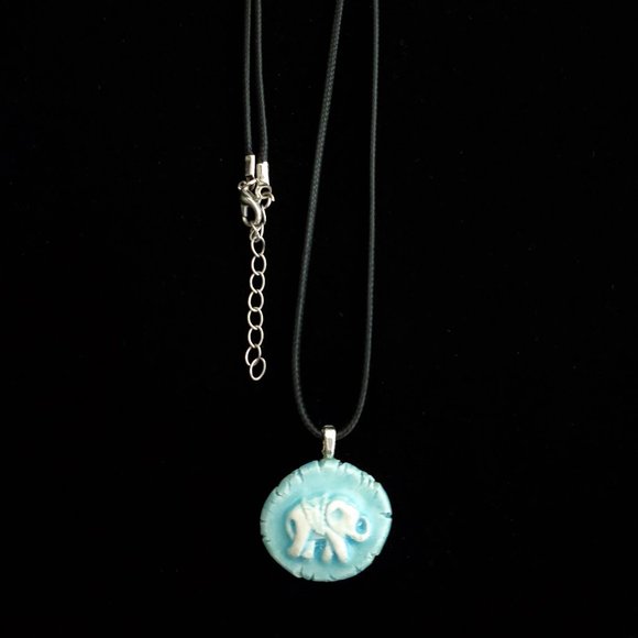 Handmade Ceramic Light Blue Elephant Pendant Necklace - Picture 5 of 16